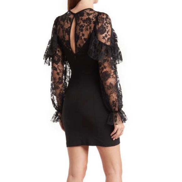 NWT Topshop Illusion Lace Yoke Long Sleeve Bodycon Dress - Picture 2 of 9